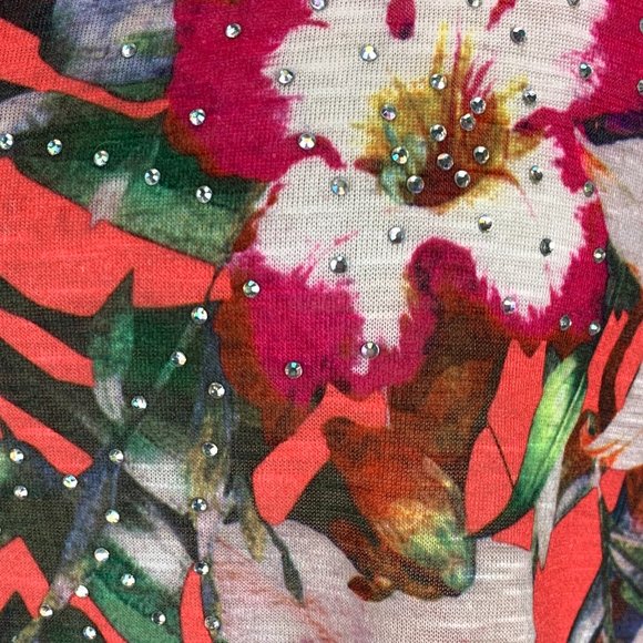 Hawaiian Floral Coral Large 12 14 Blouse Crochet - Picture 4 of 6